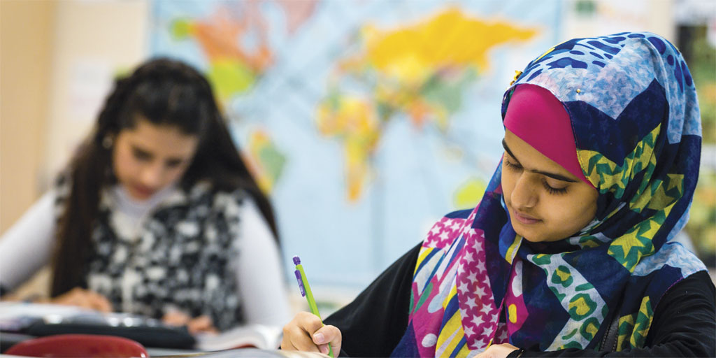 Schoolchildren at Thomas Jefferson International Newcomers Academy